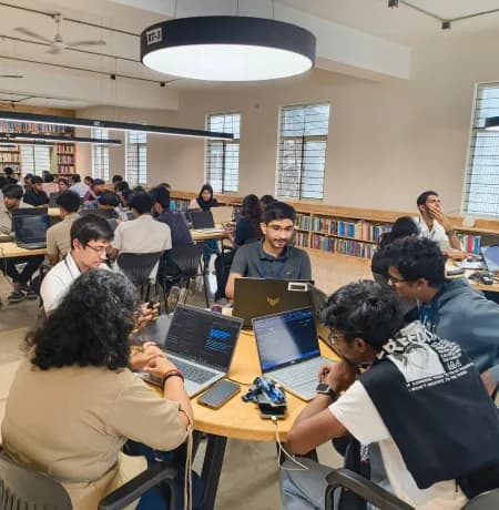 Participants registering for an innovation hackathon